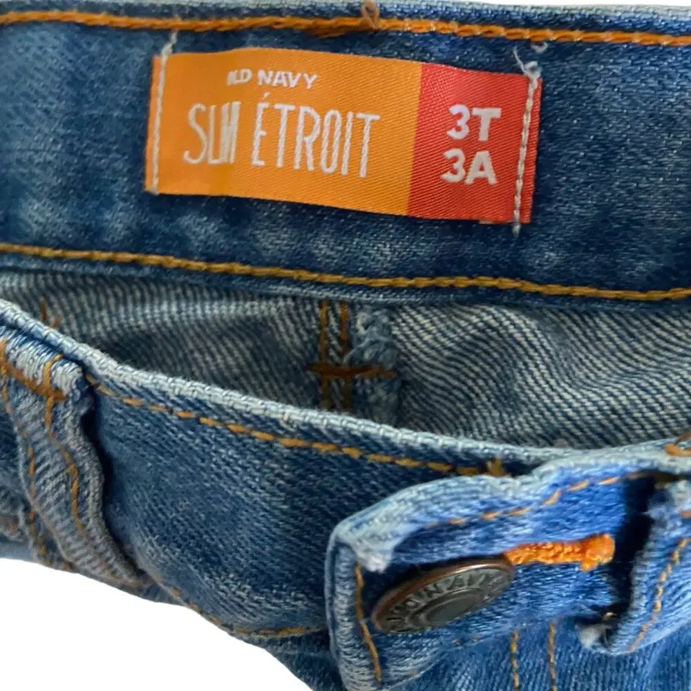Old Navy Boys Jeans Size 3T Slim Etroit Blue Cuffed Medium‎ Wash Blue Denim